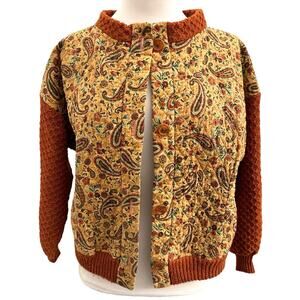 Vintage Handmade quilted bomber jacket Paisley patchwork lining large cottage